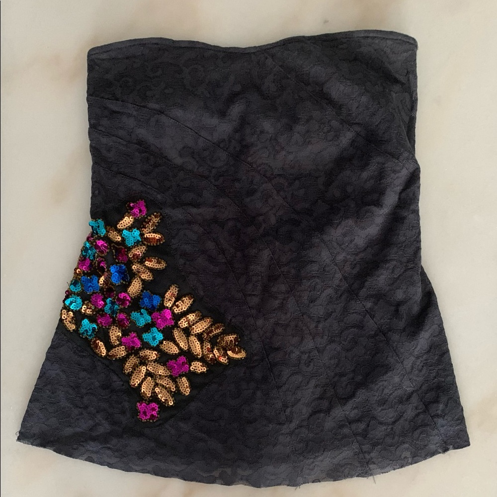 Free People Dark Grey Top with Design Size M